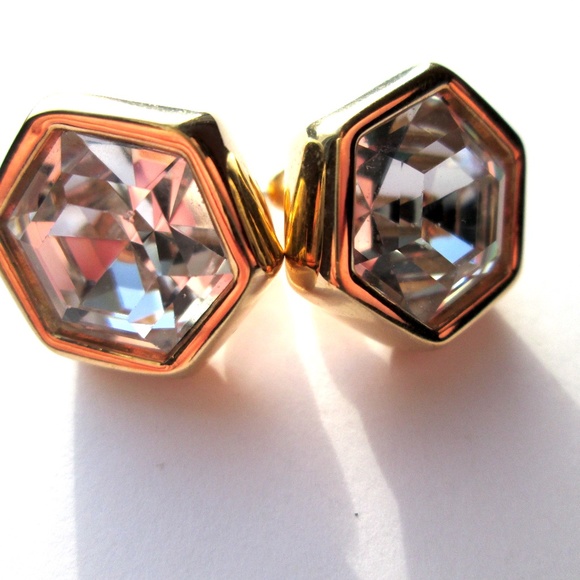 ✨Vintage SAL S.A.L. Swarovski America Limited Hexagonal Stud Earrings Crystal - Picture 6 of 14